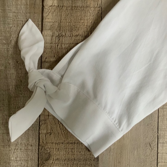 J Crew White Oversized Split Neck Tunic Tie Cuffs SZ S - Picture 9 of 12